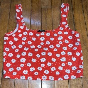 Red flower crop top